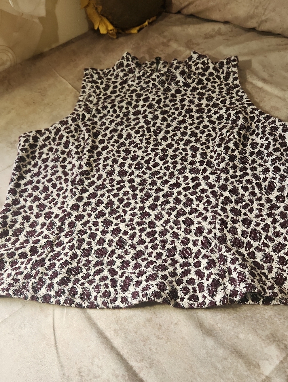 Anthropologie Sleeveless Mock Neck Leopard-Print Crop Top in White and Purple